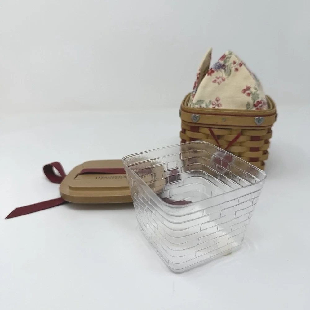 Longaberger Sweetest Gift Small Basket 4x4 Heart Tie Lid Liner Protector